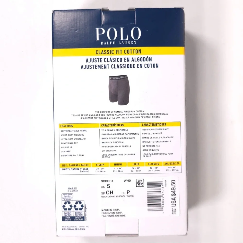 POLO RALPH LAUREN Men’s 3‎ PACK Classic Fit Cotton Boxers Briefs White